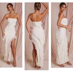 NWT OH POLLY NEVALI Bandeau Ruffle Detail Maxi Dress in Ivory